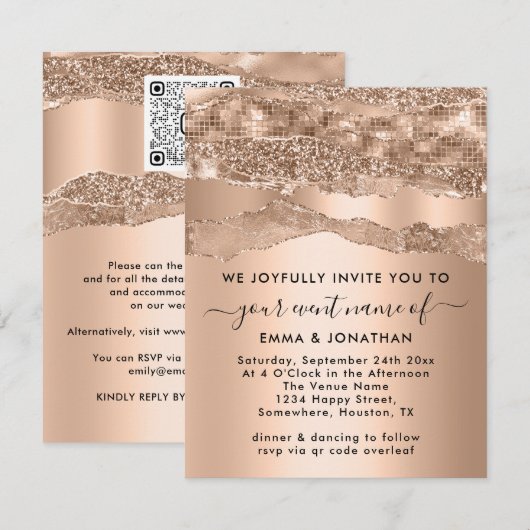 QR-code Glitter Roos Borders Blush (Voorkant / Achterkant)