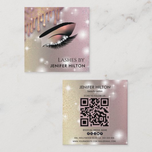 Qr code glitterachtige trendy wimpers make-up oog vierkante visitekaartje (Voorkant / Achterkant)