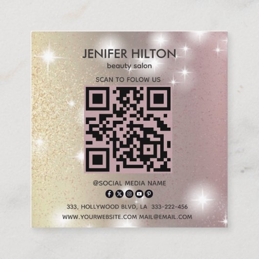 Qr code glitterachtige trendy wimpers make-up oog vierkante visitekaartje (Achterkant)