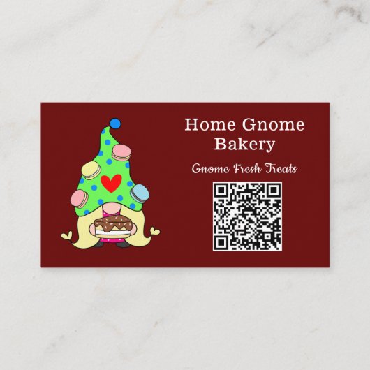 QR-code Gnome Hometown Bakery Dark Red Visitekaartje (Voorkant)