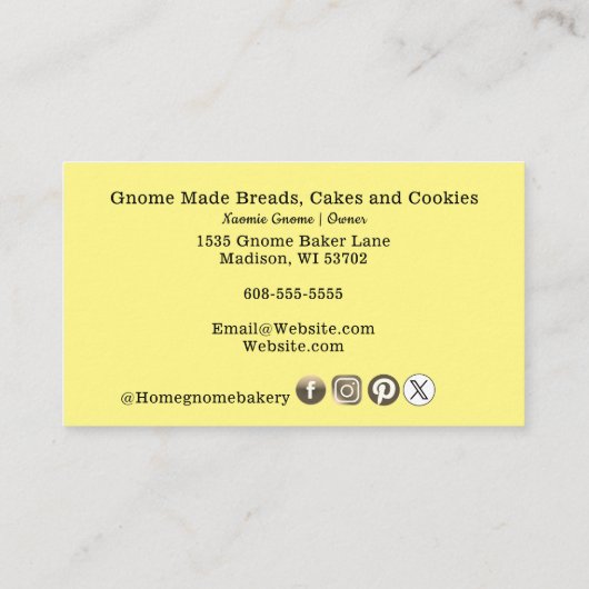 QR Code Gnome Hometown Bakery Lemon Geel Visitekaartje (Achterkant)