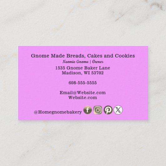 QR Code Gnome Hometown Bakery Light Paars Visitekaartje (Achterkant)