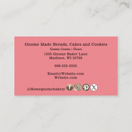 QR Code gnome Hometown Bakery Roze Visitekaartje (Achterkant)