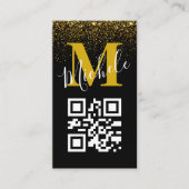 QR-code Gold Black Monogram Golden Glitter Sparkle Visitekaartje (Voorkant)