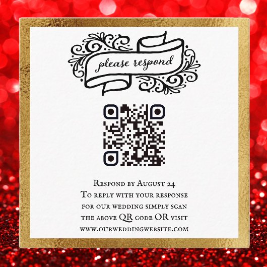 QR-code Gold Black White Weddenschap RSVP Informatiekaartje