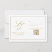 QR Code Gold Calligraphy Monogram Weddenschap RSVP Kaartje (Achterkant)
