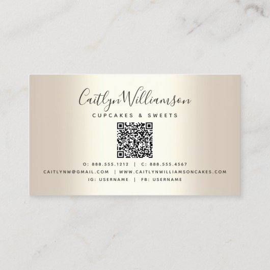 QR-code Gold Cupcake bakkerij gebak Glitter-schijv Visitekaartje (Achterkant)