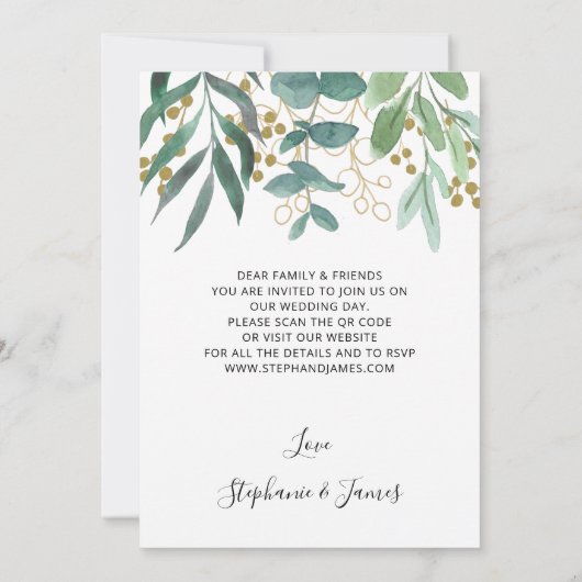 QR Code Gold Eucalyptus Berries Weddenschap Kaart (Achterkant)