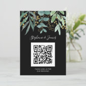 QR-code Gold Eucalyptus Black Weddenschap Kaart (Staand voorkant)