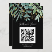 QR-code Gold Eucalyptus Black Weddenschap Kaart (Voorkant / Achterkant)