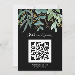 QR-code Gold Eucalyptus Black Weddenschap Kaart