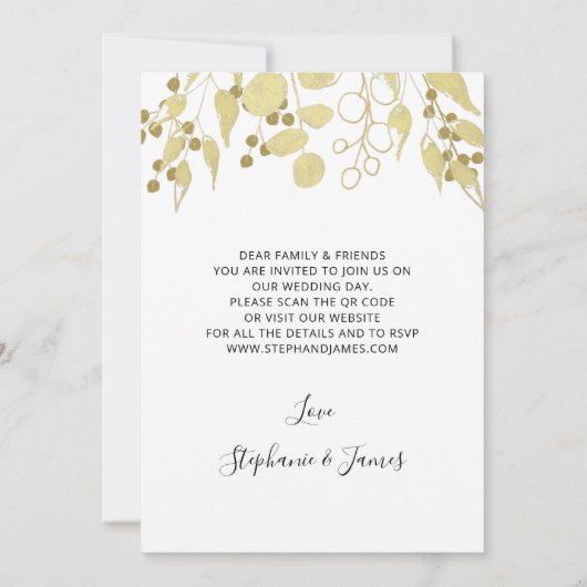 QR Code Gold Foliage Weddenschap Kaart (Achterkant)