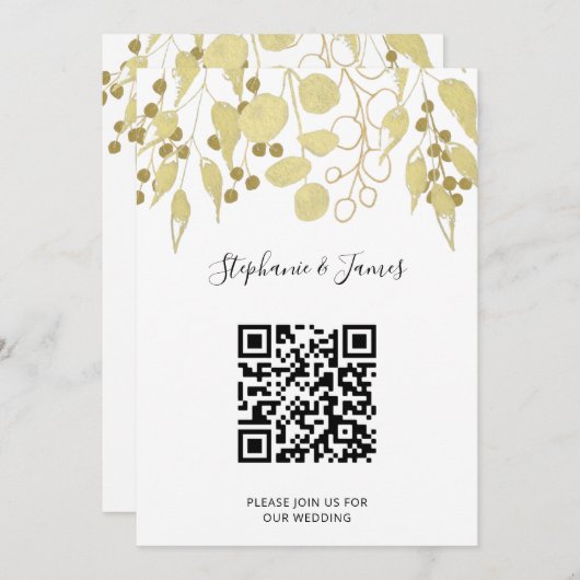 QR Code Gold Foliage Weddenschap Kaart (Voorkant / Achterkant)