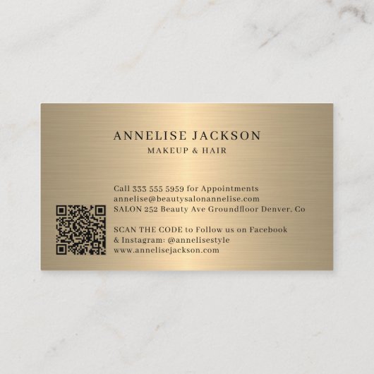 QR CODE Gold glitter modern make-up artiest Visitekaartje (Achterkant)