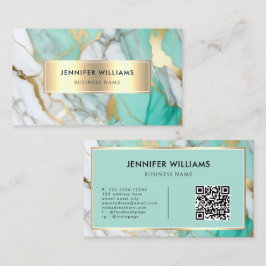 QR Code Gold Green Marble Elegant Modern Visitekaartje