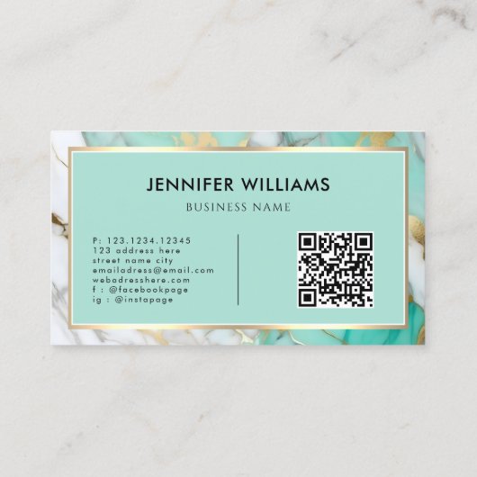 QR Code Gold Green Marble Elegant Modern Visitekaartje (Achterkant)