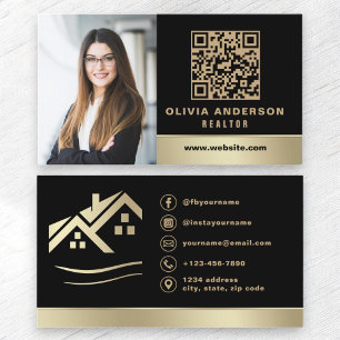 QR Code Gold House Black Real Estate Realtor Visitekaartje