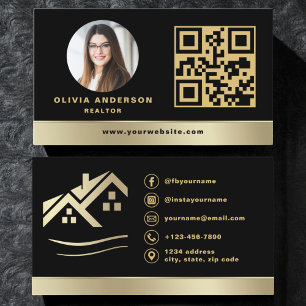 QR Code Gold House Black Real Estate Realtor Visitekaartje