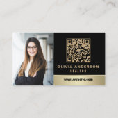QR Code Gold House Black Real Estate Realtor Visitekaartje (Voorkant)
