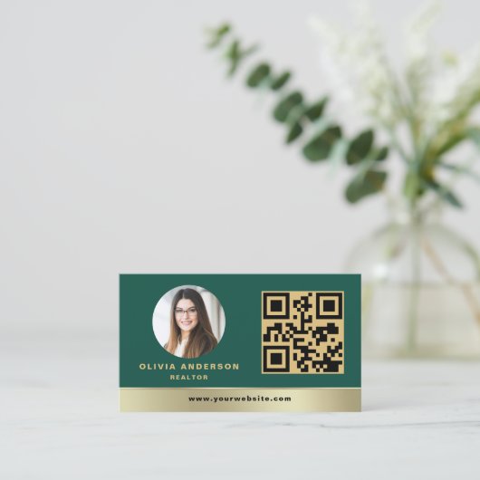 QR Code Gold House Green Real Estate Realtor Visitekaartje (Staand voorkant)