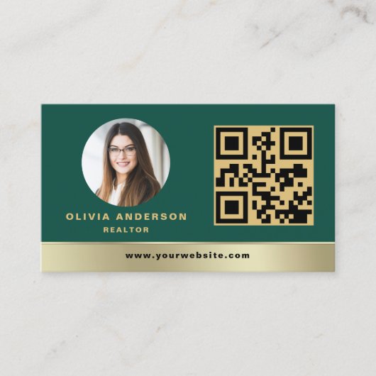 QR Code Gold House Green Real Estate Realtor Visitekaartje (Voorkant)