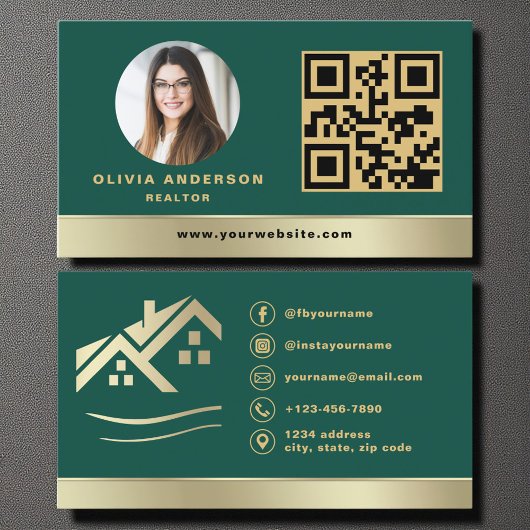 QR Code Gold House Green Real Estate Realtor Visitekaartje