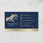 QR Code Gold House Navy Blue Real Estate Realtor Visitekaartje (Achterkant)