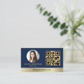 QR Code Gold House Navy Blue Real Estate Realtor Visitekaartje (Staand voorkant)