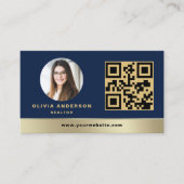 QR Code Gold House Navy Blue Real Estate Realtor Visitekaartje (Voorkant)