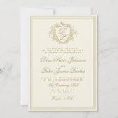 QR code gold ivory crest monogram wedding Kaart (Voorkant)