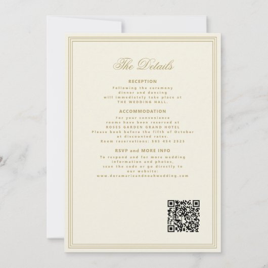 QR code gold ivory crest monogram wedding Kaart (Achterkant)