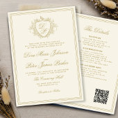 QR code gold ivory crest monogram wedding Kaart