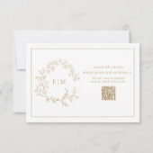 QR Code Gold Leafy Crest Monogram Weddenschap RSVP Kaartje (Achterkant)