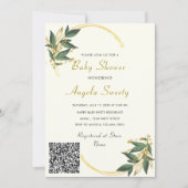 QR Code Gold Leaves Baby shower Invitation (Voorkant)