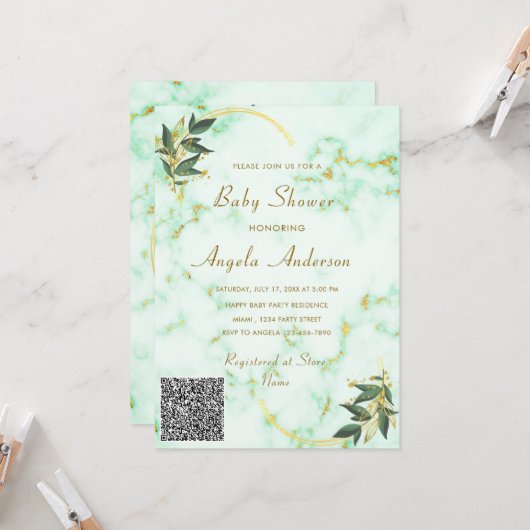 QR-code Gold Marble Baby Girl Shower (Voorkant / Achterkant in situ)