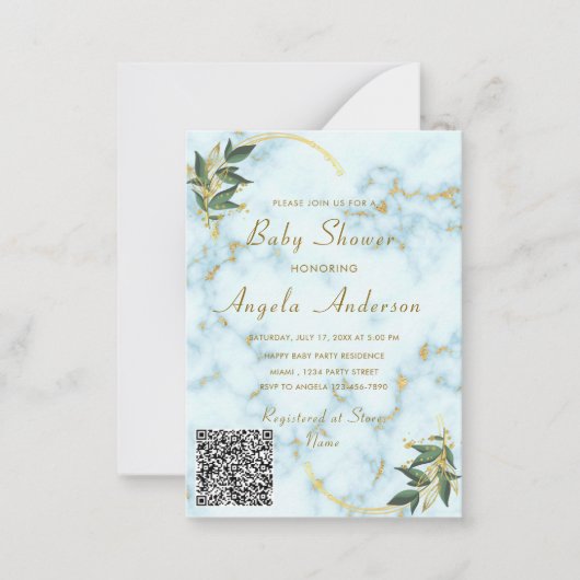 QR-code Gold Marble Baby Shower Uitnodiging (Voorkant)