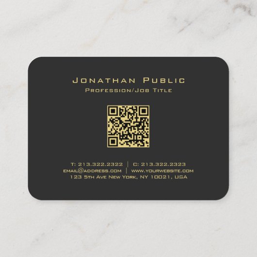 QR Code Gold Script Tekst Elegant Zwart Mighty Visitekaartje (Achterkant)
