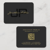 QR Code Gold Script Tekst Elegant Zwart Mighty Visitekaartje (Voorkant / Achterkant)