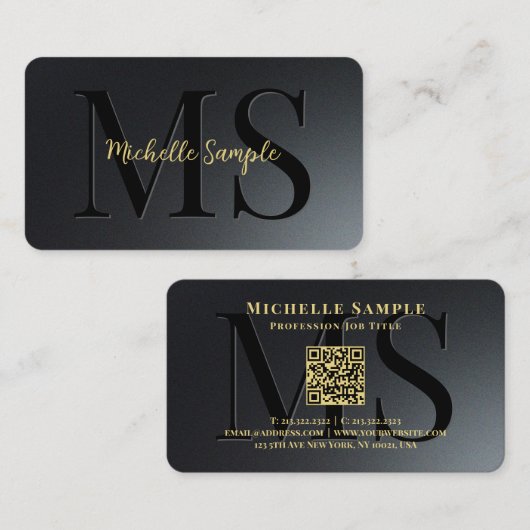 QR Code Gold Tekstnaam Afgeronde hoek Luxe Visitekaartje (Voorkant / Achterkant)
