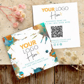QR-code Gold Turquoise Waterverf Splatter Logo Vierkante Visitekaartje