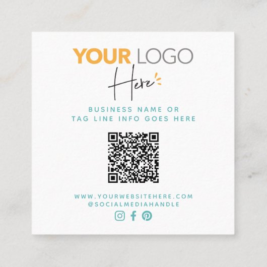 QR-code Gold Turquoise Waterverf Splatter Logo Vierkante Visitekaartje (Achterkant)