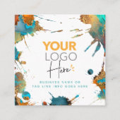 QR-code Gold Turquoise Waterverf Splatter Logo Vierkante Visitekaartje (Voorkant)