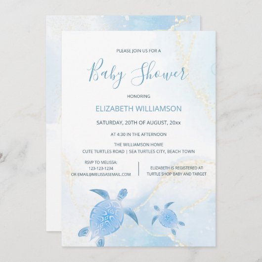 QR-code Gold Turtles | Jongen Baby shower Kaart (Voorkant / Achterkant)