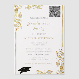 QR Code Gold Vellum Afstuderen Invitation Sjabloon
