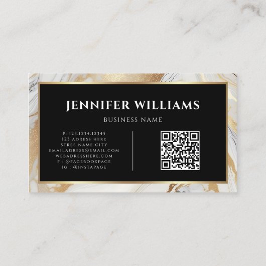 QR-code Gold White Marble Elegant Moderne Visitekaartje (Achterkant)