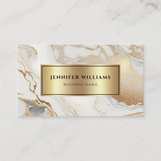 QR-code Gold White Marble Elegant Moderne Visitekaartje (Voorkant)