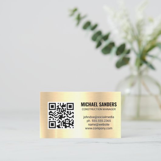 QR-code | Golden Metallic Background Visitekaartje (Staand voorkant)