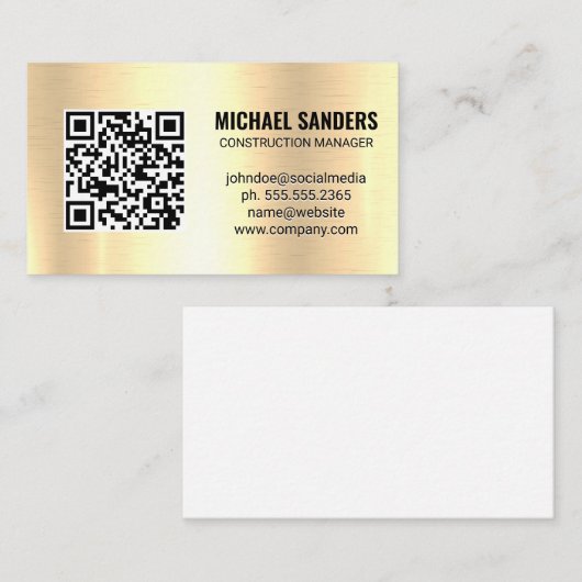 QR-code | Golden Metallic Background Visitekaartje (Voorkant / Achterkant)