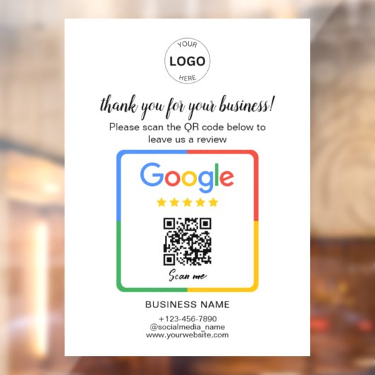 QR Code Google Reviewen Business Logo Raamsticker (Vel 2)