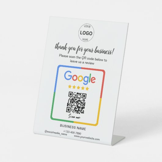 QR Code Google Reviewen Business Logo Reclamebord Met Voetstuk (Voorkant)